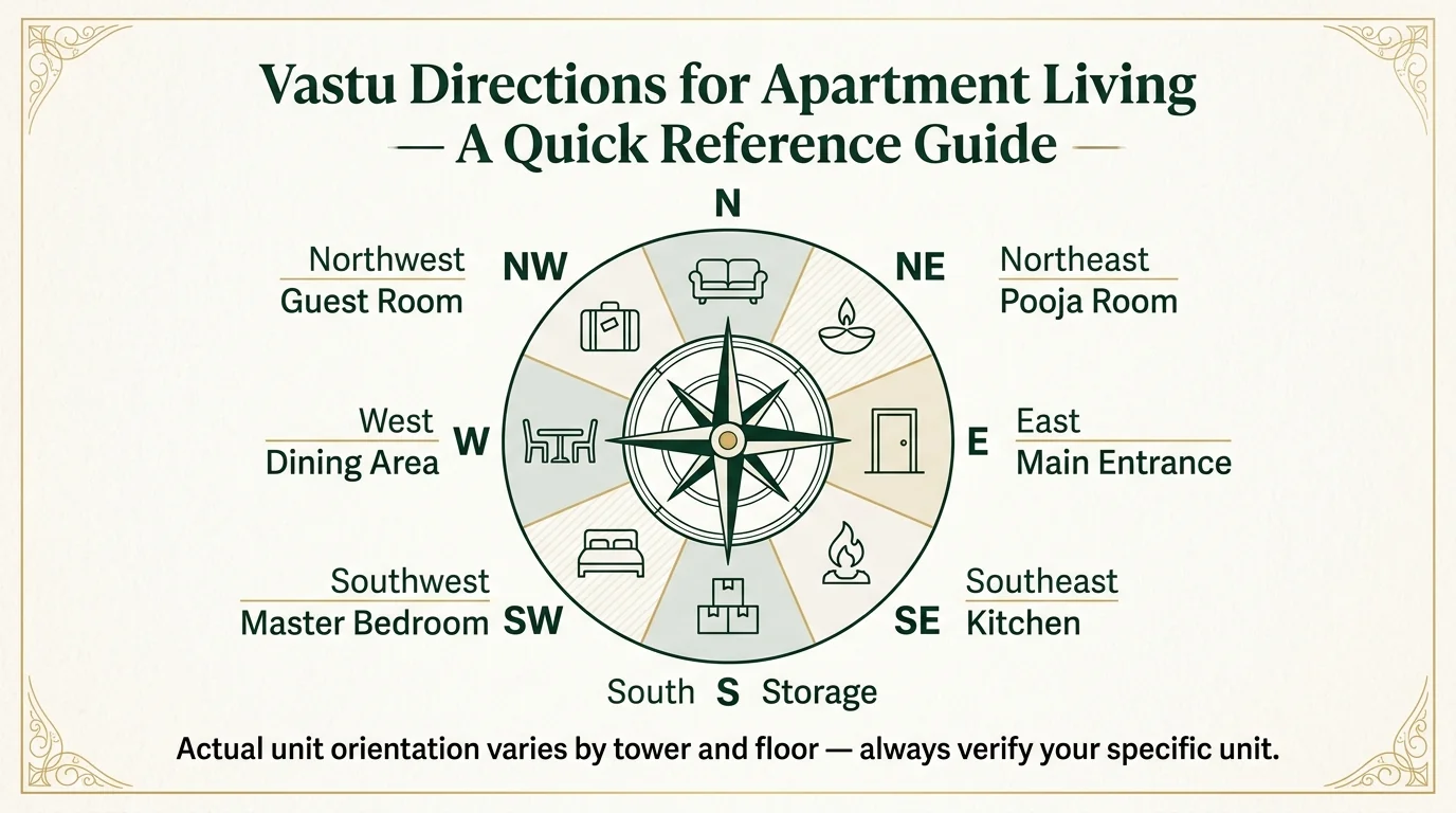Vastu compliant apartment directions guide — kitchen master bedroom pooja room placement